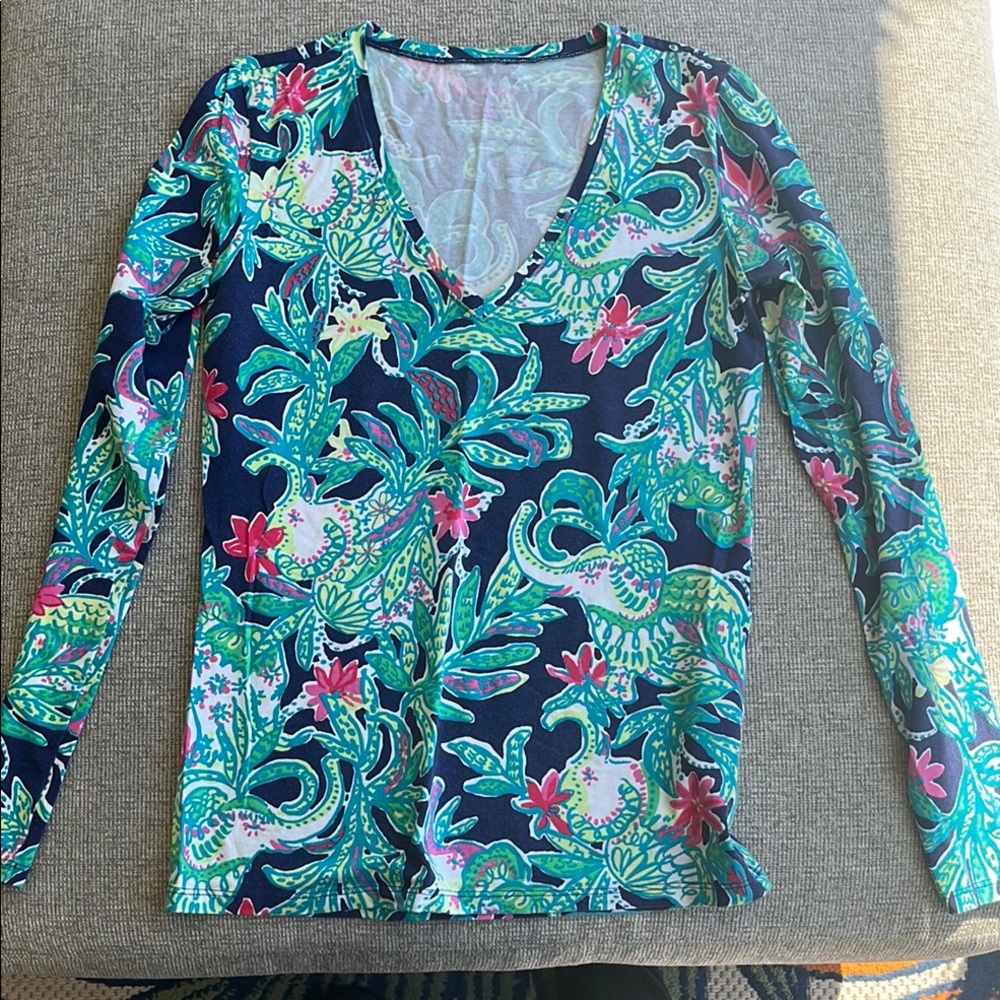 Lilly Pulitzer Floral V-Neck Long Sleeve Top